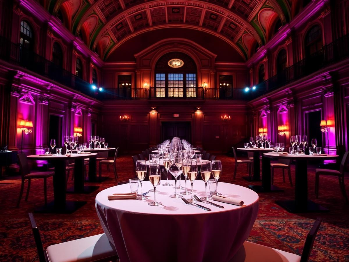 Sfeervolle receptieopstelling in een historische zaal